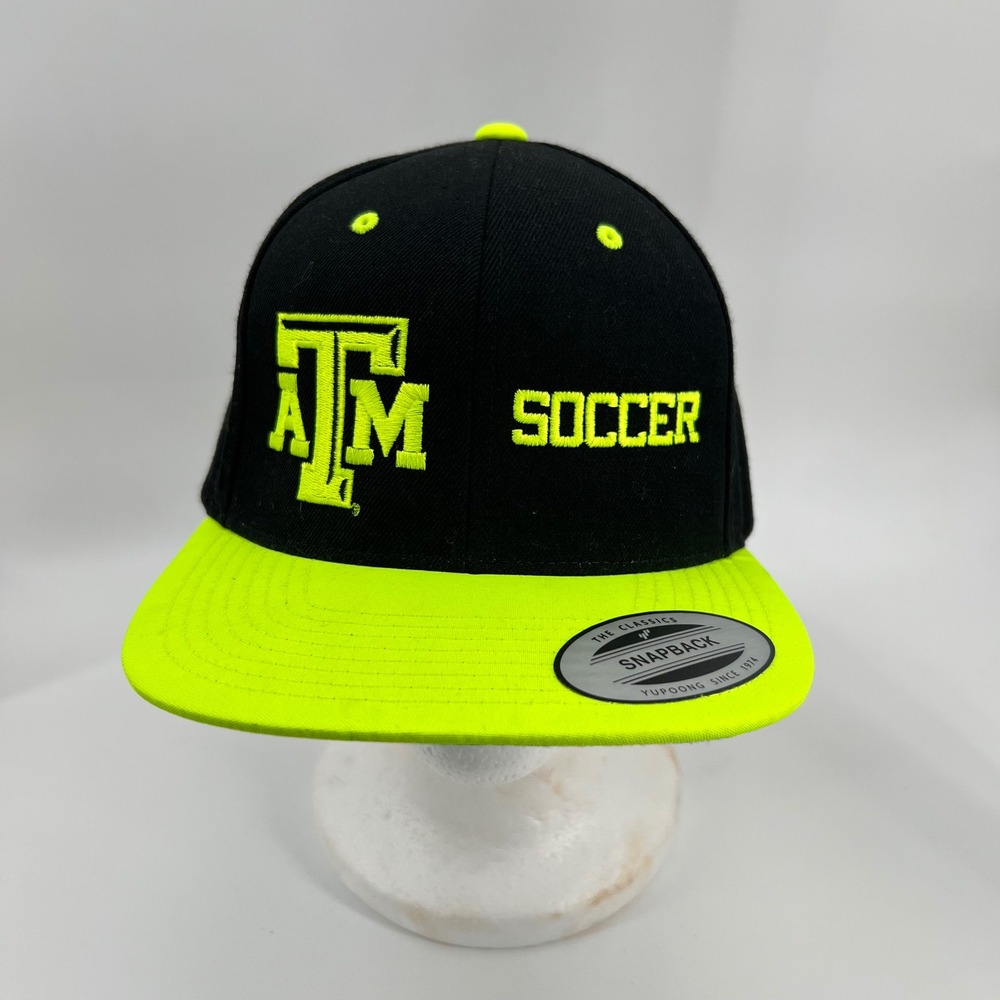 Texas A&M Aggies Soccer Snapback Hat Black Neon Yellow The Classics‎ Yupoong